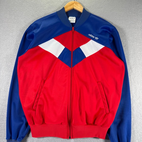 Vintage Adidas Track Jacket Mens Medium Red Blue Full Zip Classic USA Made 80s - Picture 1 of 11